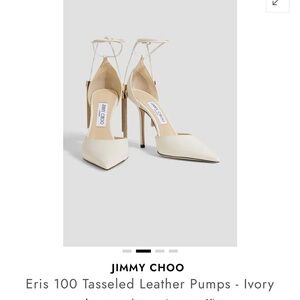 Jimmy Choo Ivory Pointed-Toe Tasseled Ankle-Tie Pumps
